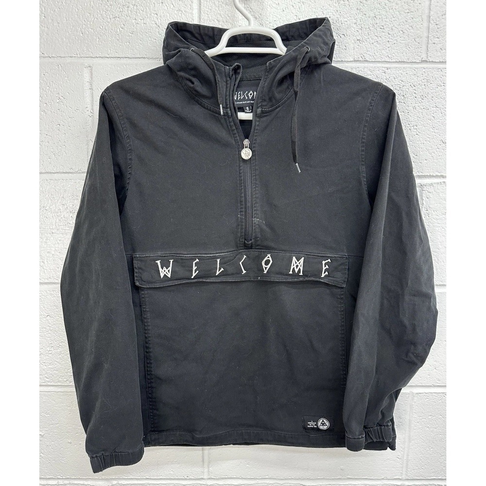 Welcome Mens Anorak Scrawl Logo Pullover Hoodie Size Small Skateboard